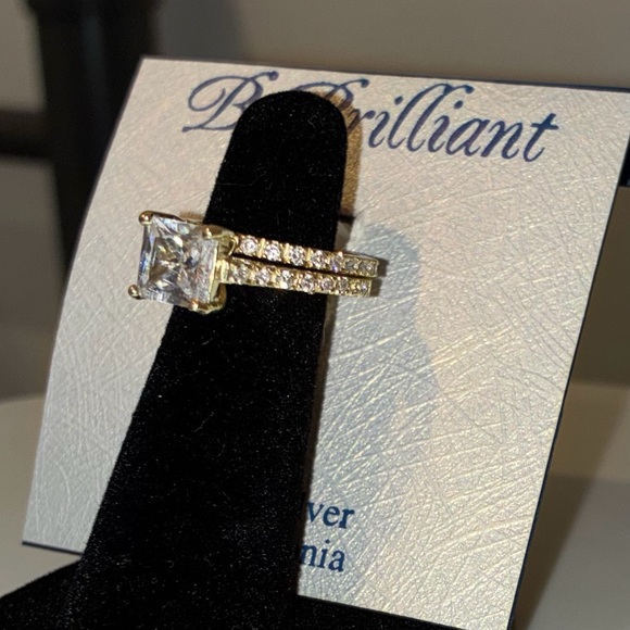 Princess -Cut 3ct Lab MadeWedding Bridal Ring with Pavé Band Set Gold Plated - Picture 5 of 10